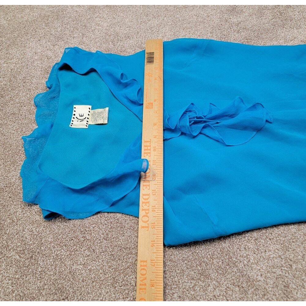 Vintage Y2K 2000s ICE Women's Silk Ruffle Tie Front Blouse Size M Turquoise Blue - Picture 8 of 9